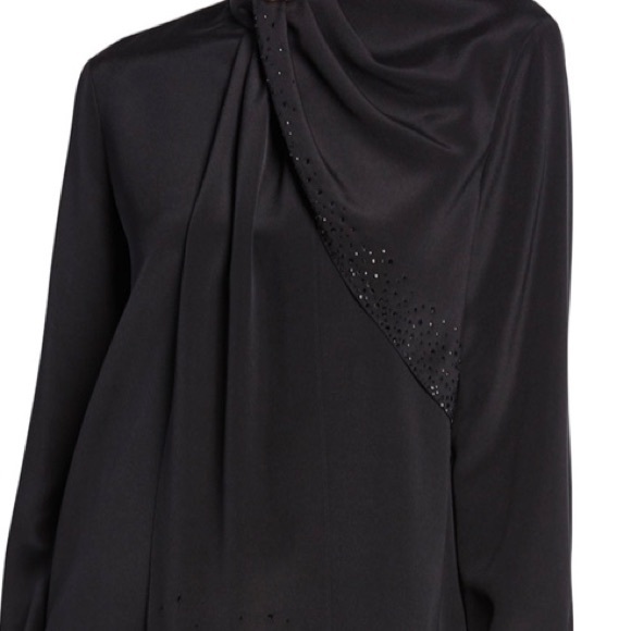 St. John Drape Neck Stretch Silk Blouse Brand New